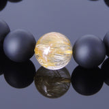 Men Women Golden Rutilated Quartz Matte Black Onyx Bracelet Healing Gemstone DiyNotion BR458