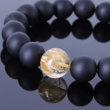 Men Women Golden Rutilated Quartz Matte Black Onyx Bracelet Healing Gemstone DiyNotion BR458
