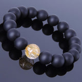 Men Women Golden Rutilated Quartz Matte Black Onyx Bracelet Healing Gemstone DiyNotion BR458