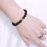 Men Women Black Obsidian Bracelet 925 Sterling Silver Round Bead DiyNotion BR454