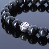 Men Women Black Obsidian Bracelet 925 Sterling Silver Round Bead DiyNotion BR454