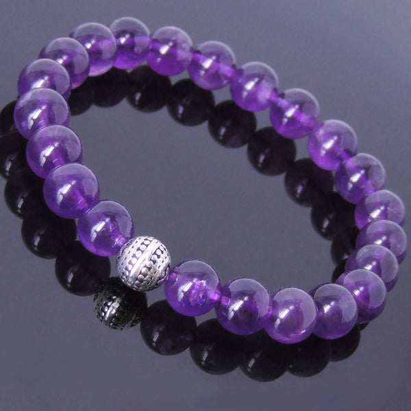 Men Women Amethyst Bracelet Gemstone 925 Sterling Silver Bead DiyNotion BR452
