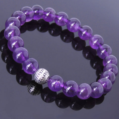 Men Women Amethyst Bracelet Gemstone 925 Sterling Silver Bead DiyNotion BR452