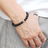 Men Women Black Obsidian Bracelet 925 Sterling Silver Round Bead DiyNotion BR454