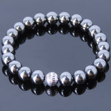 Men Women Hematite Bracelet Gemstone 925 Sterling Silver Round Bead DiyNotion BR457