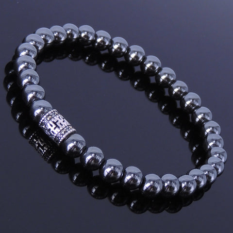 Men Women Hematite Bracelet Gemstone 925 Sterling Silver Marcasite Bead DiyNotion BR136E