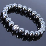 Men Women Hematite Bracelet Gemstone 925 Sterling Silver Round Bead DiyNotion BR457