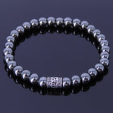 Men Women Hematite Bracelet Gemstone 925 Sterling Silver Marcasite Bead DiyNotion BR136E