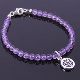 Men's Women Amethyst Sterling Silver Bracelet Gemstone 925 Lotus Pendant DiyNotion Handmade BR164