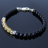 Men's Women Matte Black Onyx Citrine Bracelet Gemstone 925 Sterling Silver Bead DiyNotion BR185