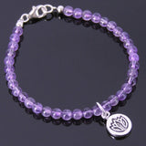 Men's Women Amethyst Sterling Silver Bracelet Gemstone 925 Lotus Pendant DiyNotion Handmade BR164