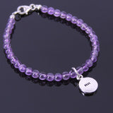 Men's Women Amethyst Sterling Silver Bracelet Gemstone 925 Lotus Pendant DiyNotion Handmade BR164