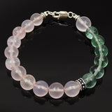 Handmade Rose Quartz Fluorite Bracelet Gemstone 925 Sterling Silver Clasp & Spacers DiyNotion BR186