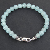 Men's Women Aquamarine Sterling Silver Bracelet Natural Gemstone 925 Spacer DiyNotion Handmade BR451