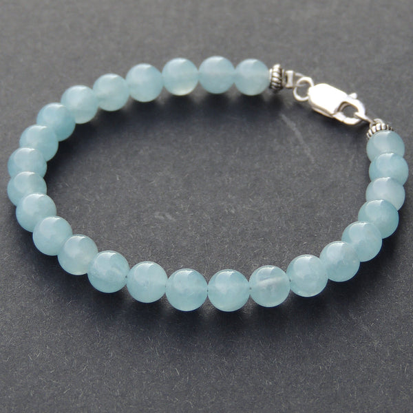 Men's Women Aquamarine Sterling Silver Bracelet Natural Gemstone 925 Spacer DiyNotion Handmade BR451