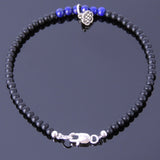 Lapis Matte Black Onyx Anklet Gemstone 925 Sterling Silver Lotus Pendant Clasp DiyNotion Handmade AN020