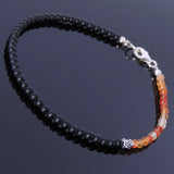 Red Carnelian Matte Black Onyx Anklet Gemstone 925 Sterling Silver Spacer Clasp for Men Women DiyNotion Handmade AN016