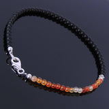 Red Carnelian Matte Black Onyx Anklet Gemstone 925 Sterling Silver Spacer Clasp for Men Women DiyNotion Handmade AN016