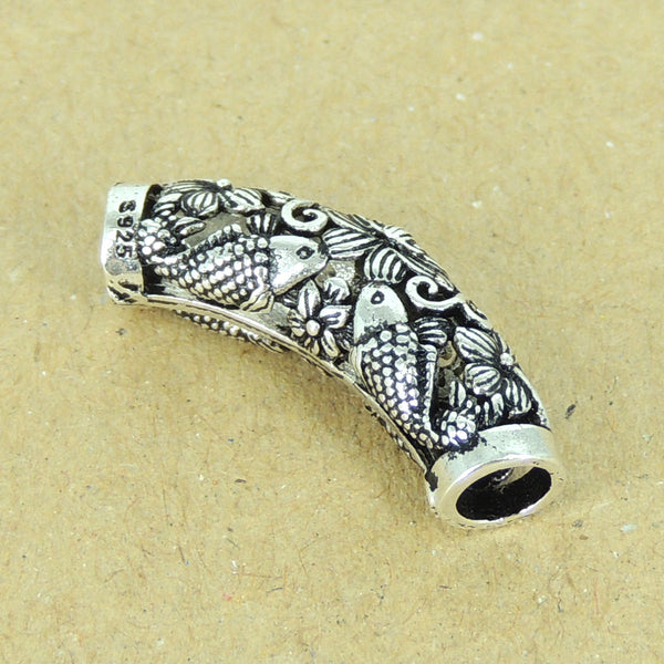 Sterling Silver 925 Vintage Lotus Fish Charm WSP305 Wholesale: See Discount Coupons in Item Details