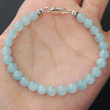 Men's Women Aquamarine Sterling Silver Bracelet Natural Gemstone 925 Spacer DiyNotion Handmade BR451