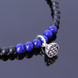 Lapis Matte Black Onyx Anklet Gemstone 925 Sterling Silver Lotus Pendant Clasp DiyNotion Handmade AN020
