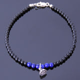 Lapis Matte Black Onyx Anklet Gemstone 925 Sterling Silver Lotus Pendant Clasp DiyNotion Handmade AN020