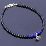 Lapis Matte Black Onyx Anklet Gemstone 925 Sterling Silver Lotus Pendant Clasp DiyNotion Handmade AN020