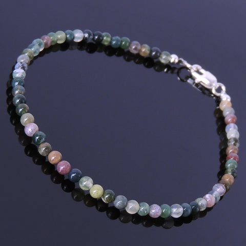 India Agate Anklet Gemstone 925 Sterling Silver Spacer Clasp for Men Women DiyNotion Handmade AN017