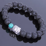 Lava Rock Turqoise Tibetan Silver Bracelet Buddha Yoga Mala for Men Women DiyNotion Handmade T001