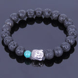 Lava Rock Turqoise Tibetan Silver Bracelet Buddha Yoga Mala for Men Women DiyNotion Handmade T001