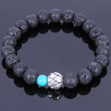 Lava Rock Turqoise Tibetan Silver Bracelet Lotus Bead Yoga Mala for Men Women DiyNotion Handmade T003