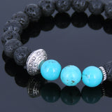 Lava Rock Turqoise Tibetan Silver Bracelet Protection Charm Yoga Mala for Men Women DiyNotion Handmade T004