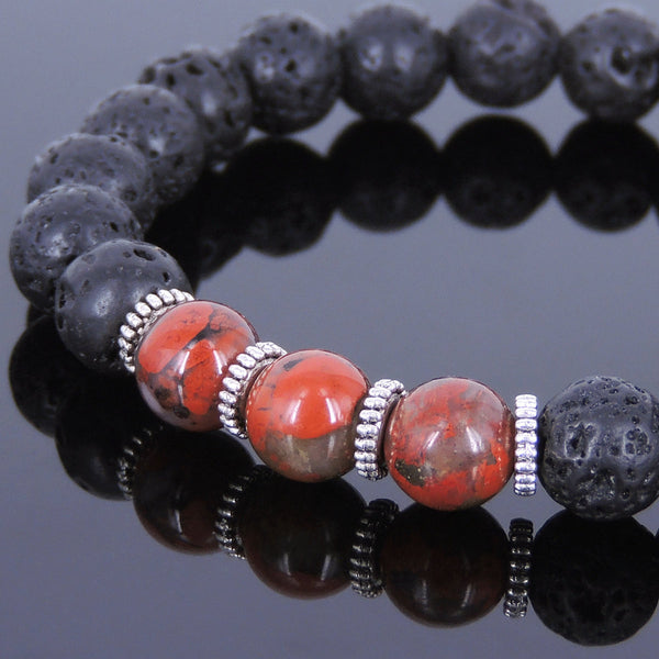 Lava Rock Jasper Stone Tibetan Silver Bracelet Buddha Yoga Mala for Men Women DiyNotion Handmade T005