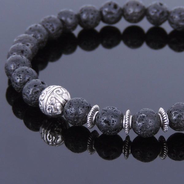 Lava Rock Tibetan Silver Bracelet Bead Spacers Yoga Mala for Men Women DiyNotion Handmade T006