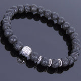 Lava Rock Tibetan Silver Bracelet Bead Spacers Yoga Mala for Men Women DiyNotion Handmade T006