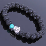 Lava Rock Turqoise Tibetan Silver Bracelet Buddha Yoga Mala for Men Women DiyNotion Handmade T002