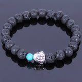 Lava Rock Turqoise Tibetan Silver Bracelet Buddha Yoga Mala for Men Women DiyNotion Handmade T002