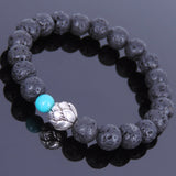Lava Rock Turqoise Tibetan Silver Bracelet Lotus Bead Yoga Mala for Men Women DiyNotion Handmade T003