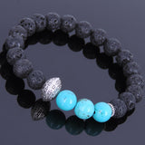 Lava Rock Turqoise Tibetan Silver Bracelet Protection Charm Yoga Mala for Men Women DiyNotion Handmade T004
