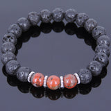 Lava Rock Jasper Stone Tibetan Silver Bracelet Buddha Yoga Mala for Men Women DiyNotion Handmade T005