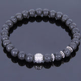 Lava Rock Tibetan Silver Bracelet Bead Spacers Yoga Mala for Men Women DiyNotion Handmade T006