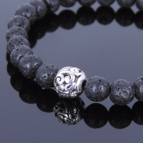 Lava Rock Tibetan Silver Bracelet Protection Bead Yoga Mala for Men Women DiyNotion Handmade T007