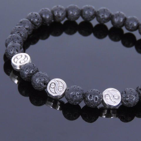 Lava Rock Tibetan Silver Bracelet Taiji Bead Yoga Mala for Men Women DiyNotion Handmade T008