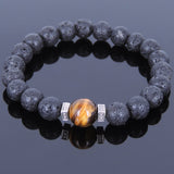 Lava Rock Tiger Eye Tibetan Silver Bracelet Spacers Yoga Mala for Men Women DiyNotion Handmade T011