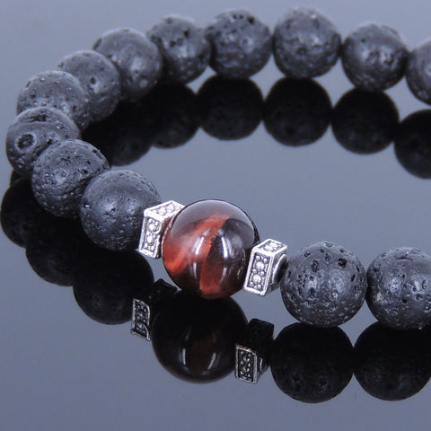 Lava Rock Tiger Eye Tibetan Silver Bracelet Spacers Yoga Mala for Men Women DiyNotion Handmade T012