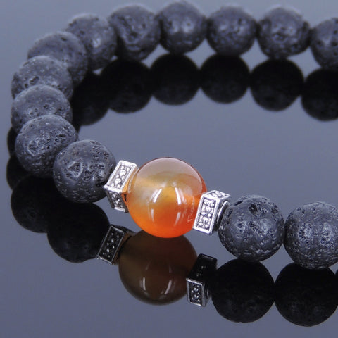 Lava Rock Carnelian Tibetan Silver Bracelet Spacers Yoga Mala for Men Women DiyNotion Handmade T013
