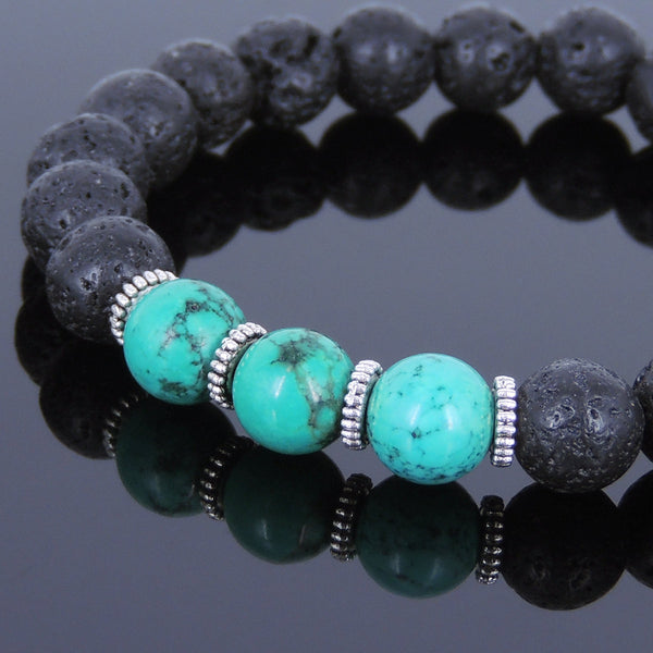 Lava Rock Turquoise Tibetan Silver Bracelet Spacers Yoga Mala for Men Women DiyNotion Handmade T014