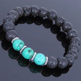 Lava Rock Turquoise Tibetan Silver Bracelet Spacers Yoga Mala for Men Women DiyNotion Handmade T014