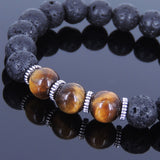 Lava Rock Tiger Eye Tibetan Silver Bracelet Spacers Yoga Mala for Men Women DiyNotion Handmade T016
