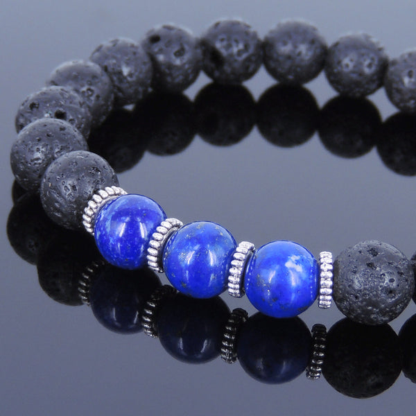 Lava Rock Lapis Tibetan Silver Bracelet Spacers Yoga Mala for Men Women DiyNotion Handmade T018